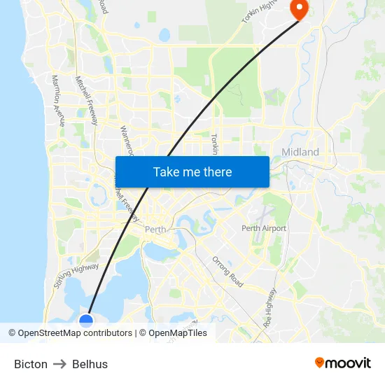 Bicton to Belhus map