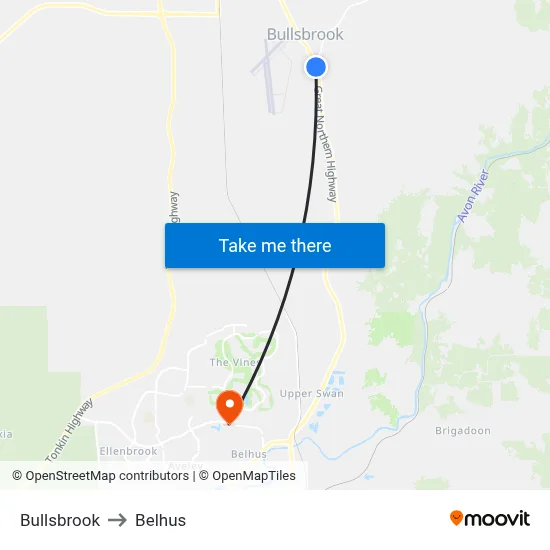 Bullsbrook to Belhus map
