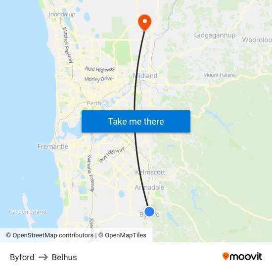 Byford to Belhus map