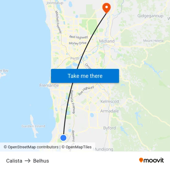 Calista to Belhus map