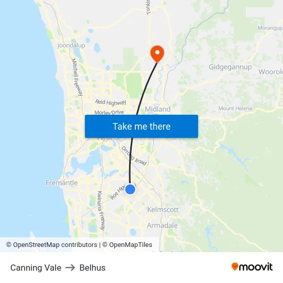 Canning Vale to Belhus map