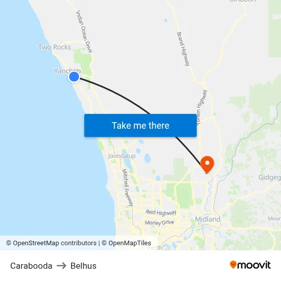 Carabooda to Belhus map