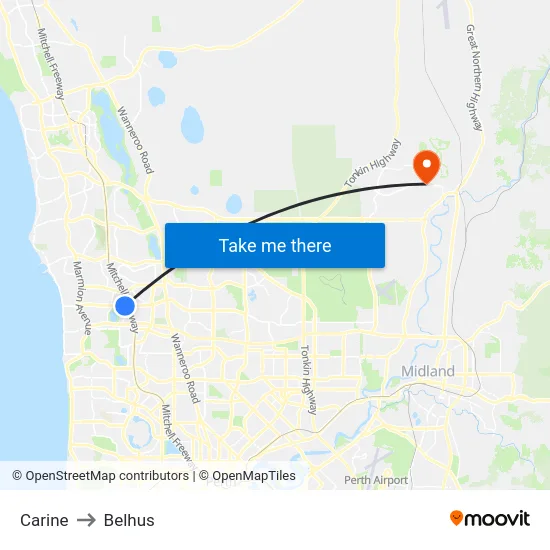 Carine to Belhus map