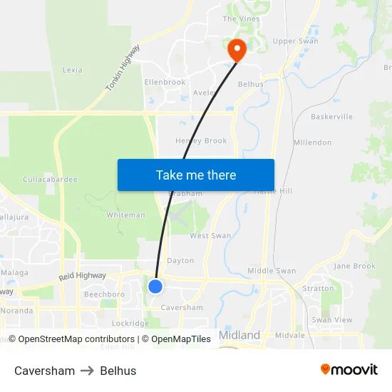 Caversham to Belhus map