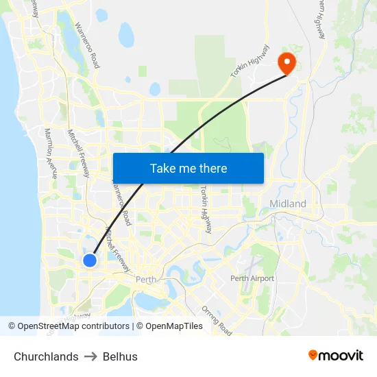 Churchlands to Belhus map