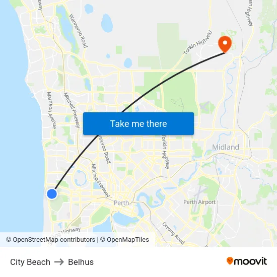 City Beach to Belhus map