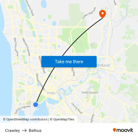 Crawley to Belhus map