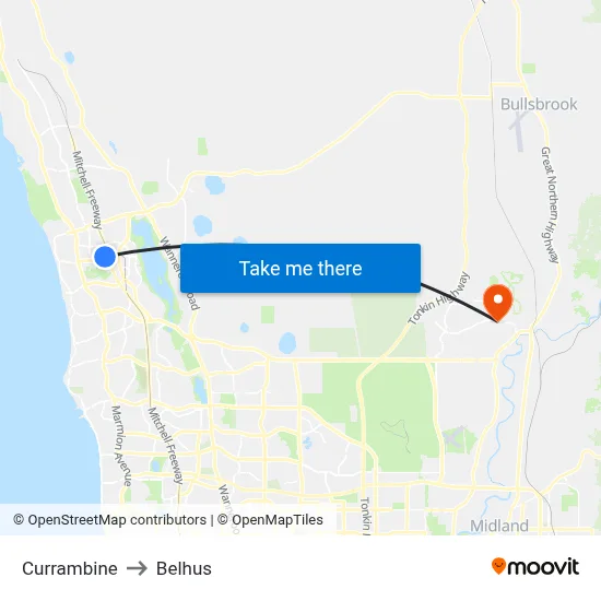 Currambine to Belhus map
