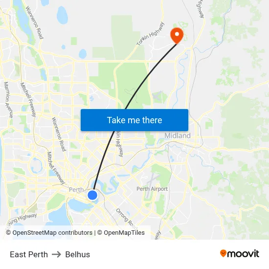 East Perth to Belhus map