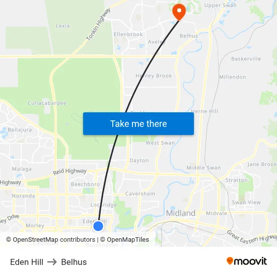 Eden Hill to Belhus map