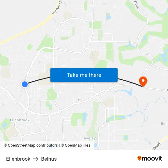 Ellenbrook to Belhus map