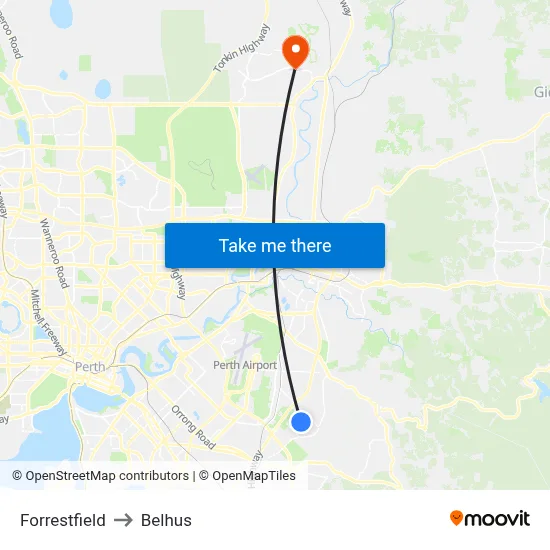 Forrestfield to Belhus map