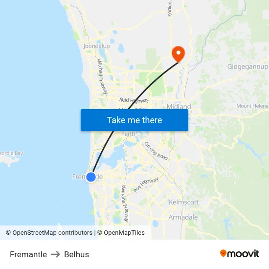 Fremantle to Belhus map