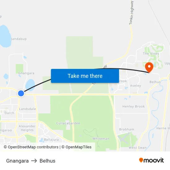 Gnangara to Belhus map