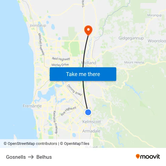 Gosnells to Belhus map