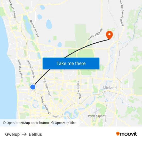 Gwelup to Belhus map