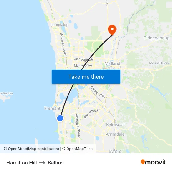 Hamilton Hill to Belhus map