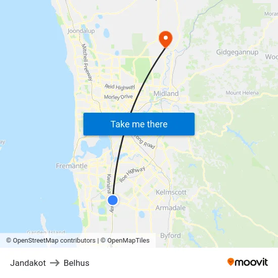 Jandakot to Belhus map