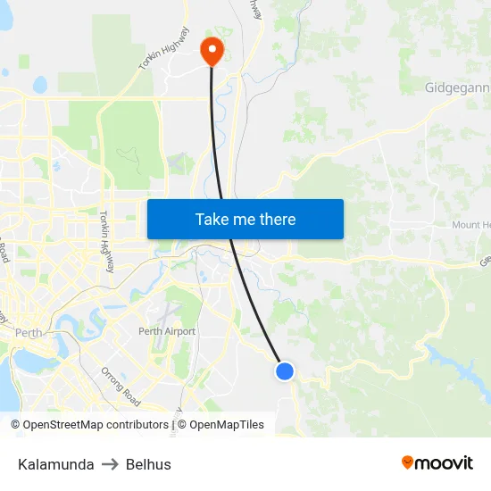 Kalamunda to Belhus map