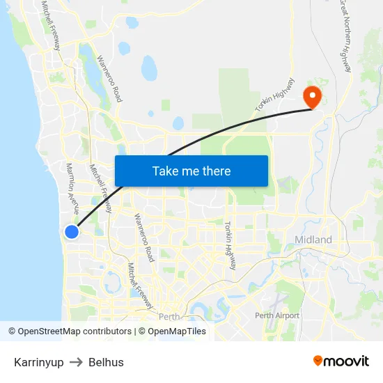 Karrinyup to Belhus map
