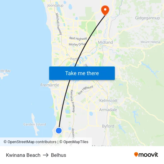 Kwinana Beach to Belhus map