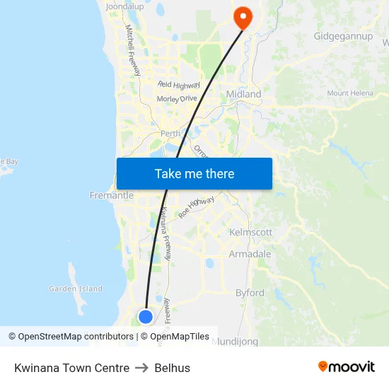 Kwinana Town Centre to Belhus map