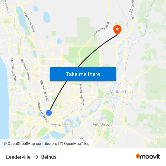 Leederville to Belhus map