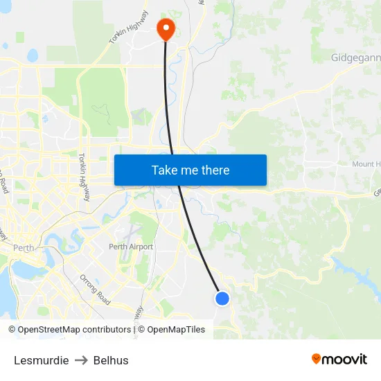 Lesmurdie to Belhus map