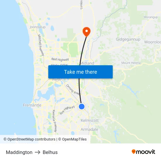 Maddington to Belhus map
