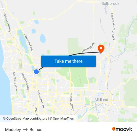 Madeley to Belhus map