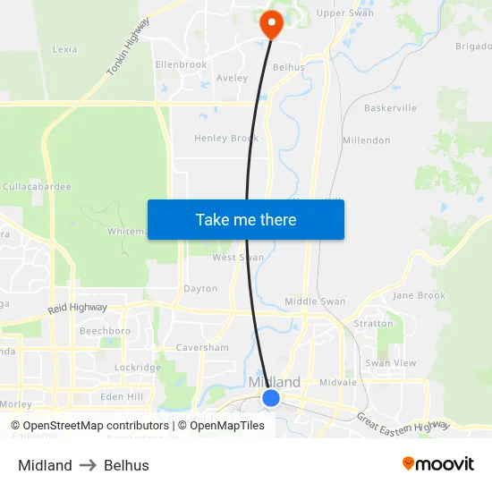 Midland to Belhus map