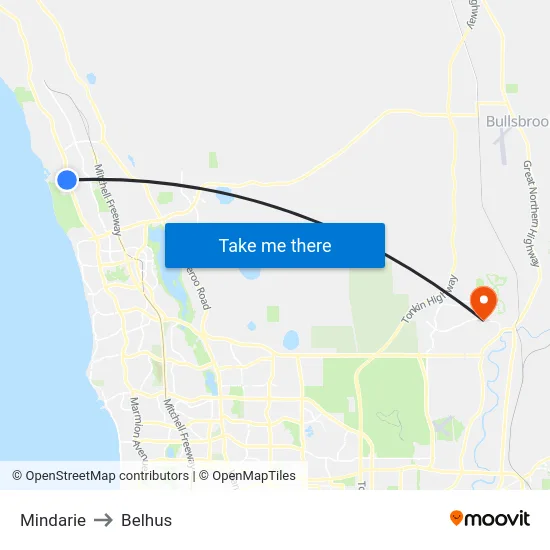 Mindarie to Belhus map