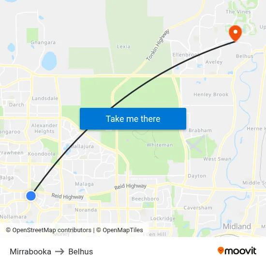 Mirrabooka to Belhus map