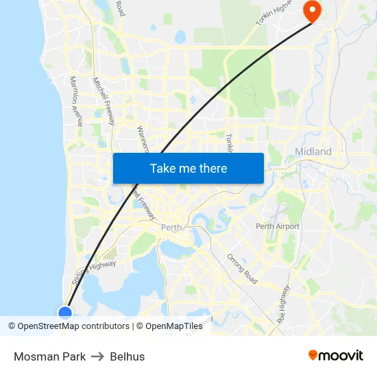 Mosman Park to Belhus map