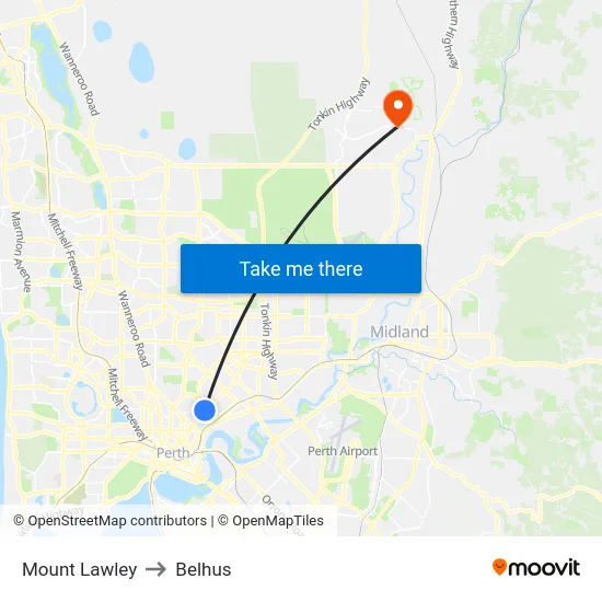 Mount Lawley to Belhus map