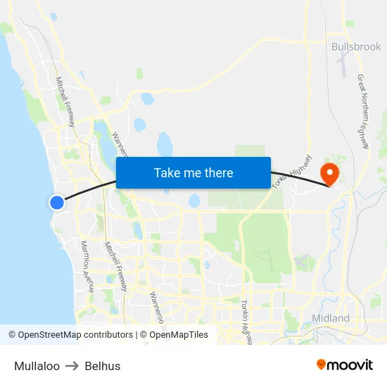 Mullaloo to Belhus map
