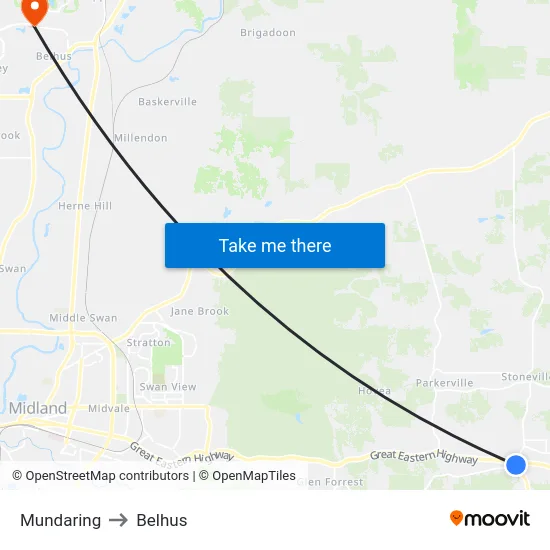 Mundaring to Belhus map