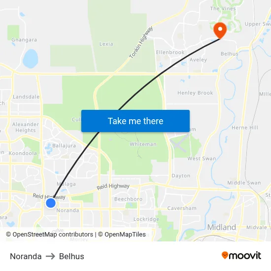 Noranda to Belhus map
