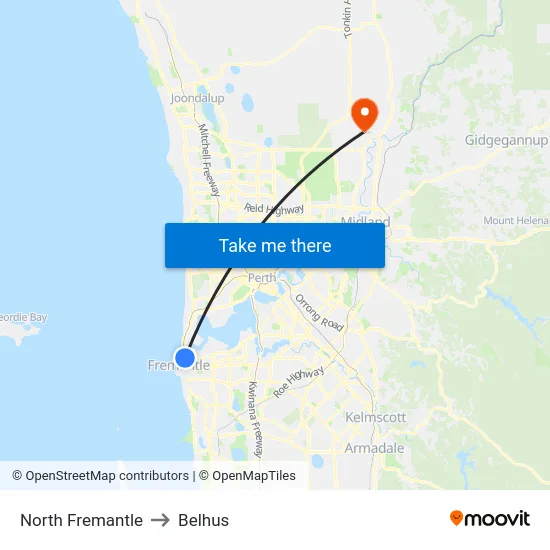 North Fremantle to Belhus map