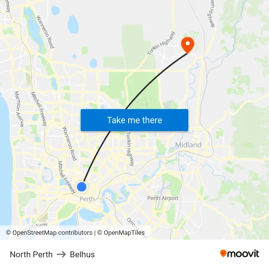 North Perth to Belhus map