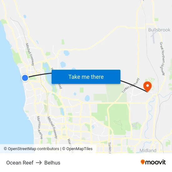 Ocean Reef to Belhus map