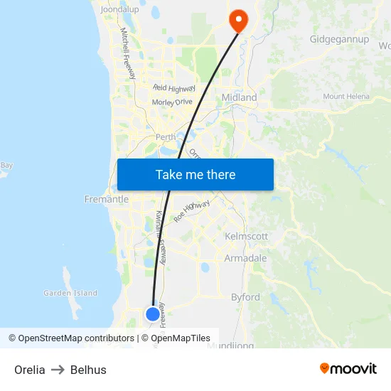 Orelia to Belhus map