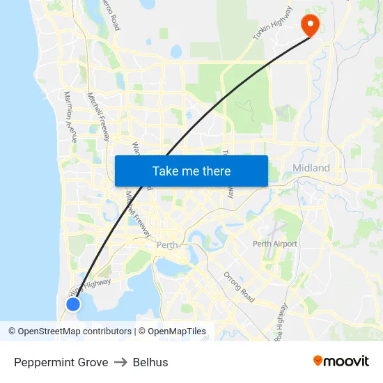 Peppermint Grove to Belhus map