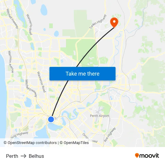 Perth to Belhus map