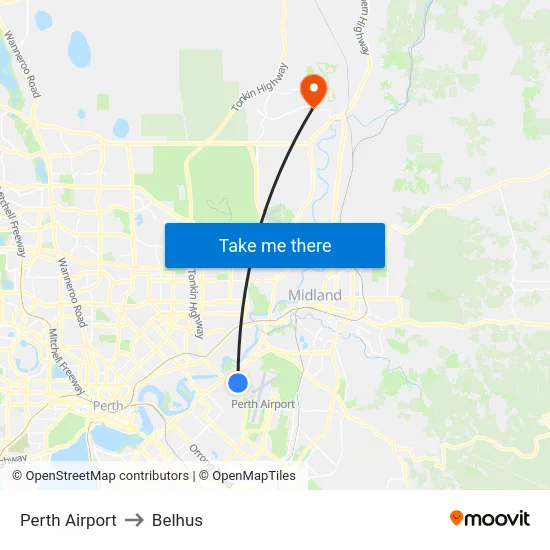 Perth Airport to Belhus map