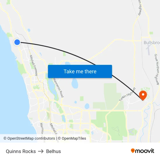 Quinns Rocks to Belhus map