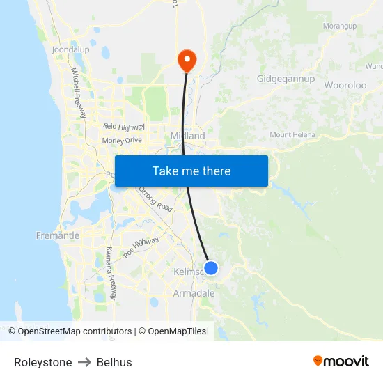 Roleystone to Belhus map