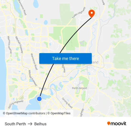 South Perth to Belhus map