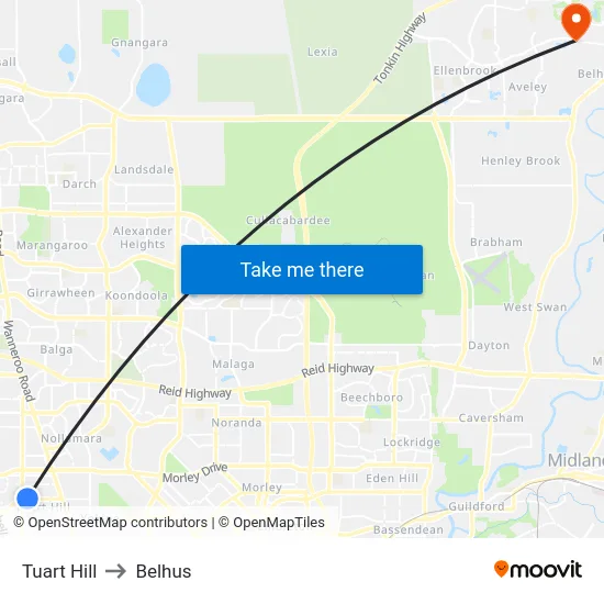 Tuart Hill to Belhus map