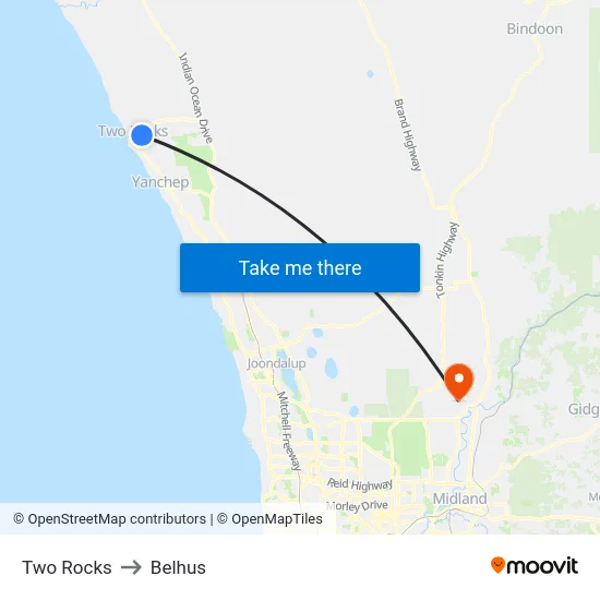 Two Rocks to Belhus map